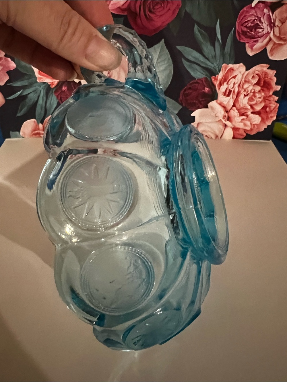 Vintage Fostoria Old Blue Coin Glass Handled Nappy Dish - Picture 7 of 9